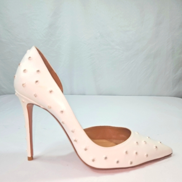 Aquazzura White Stiletto Heels with Studded Embellishments Size 37.5 NWT - Picture 1 of 11